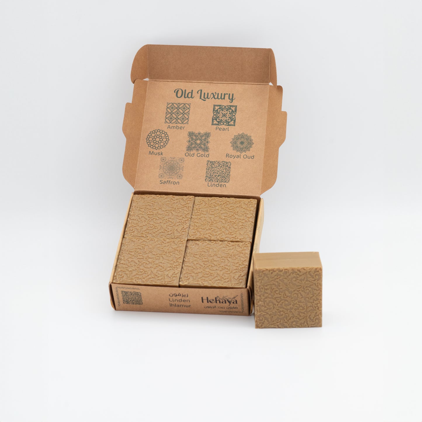 Hekaya Linden Natural Soap Turkish Made Natural Soap with Pure Olive Oil and Linden Scent, 4 soaps in a 500 grams box